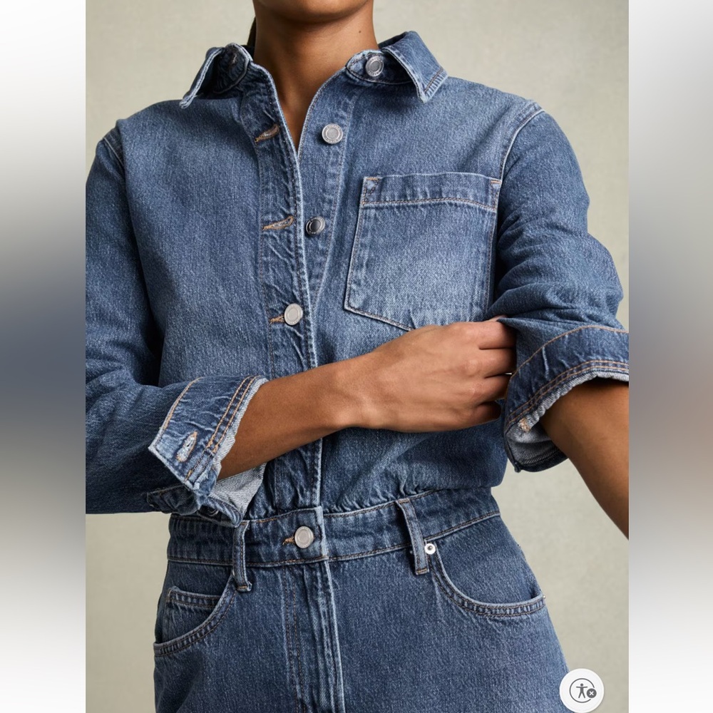NWT Reiss Terra Petite Denim Button-Through Midi Denim Dress Size 14 Petite - Picture 3 of 8